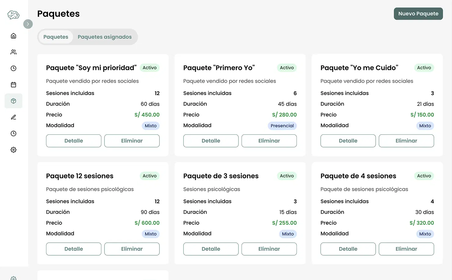 Paquetes de sesiones